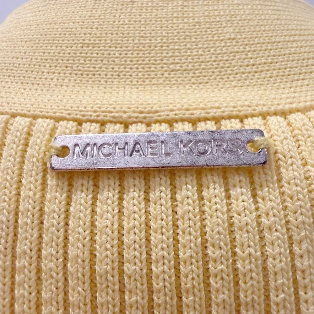 Michael Kors Womens Yellow Ribbed Lace-Up Fitted Chic Midi Sweater Dress Size S